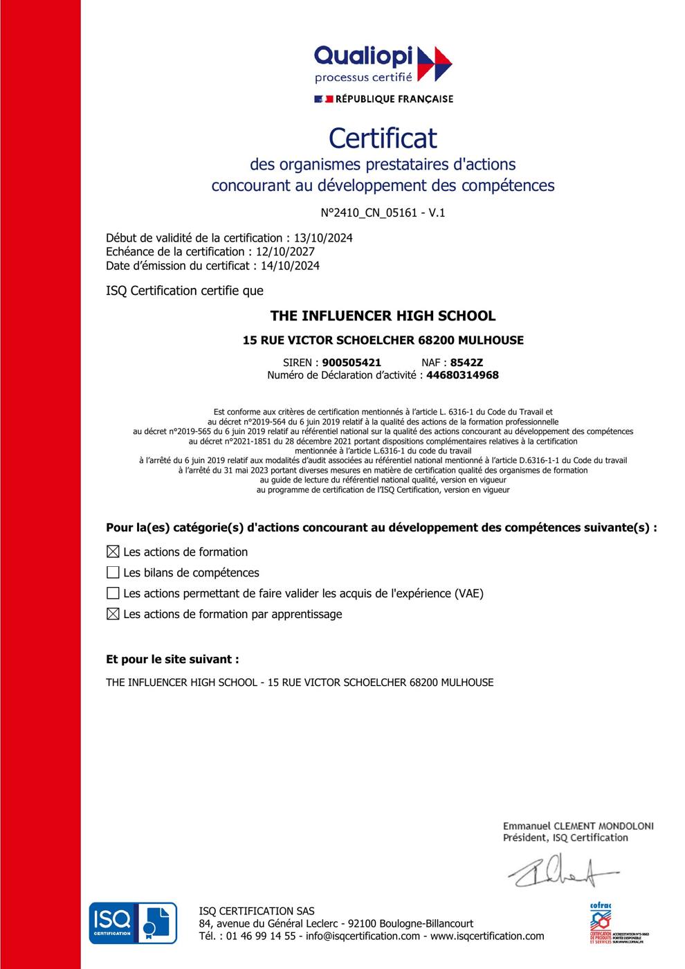 Certificat Qualiopi TIHS